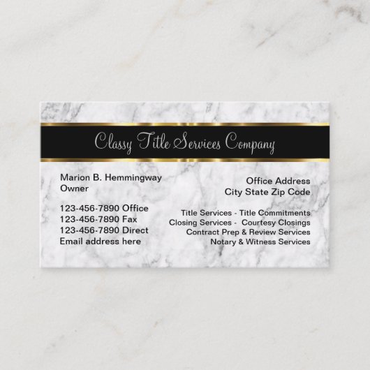 Klassieke titel en slotservices visitekaartje (Voorkant)