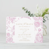 Klassieke Toile De Jouy Frans Save The Date (Staand voorkant)
