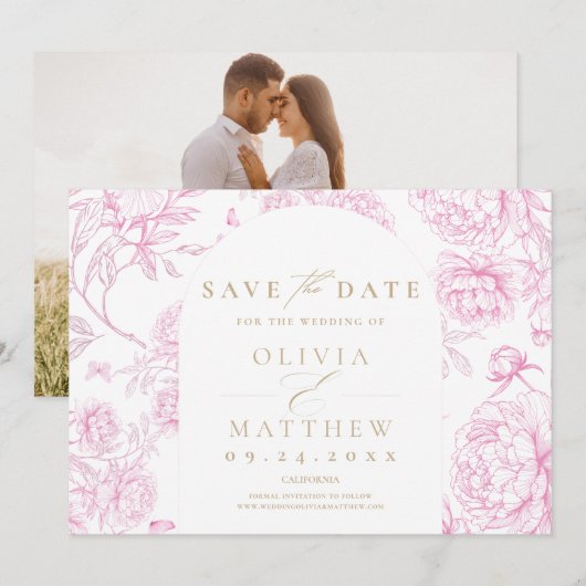 Klassieke Toile De Jouy Frans Save The Date (Voorkant / Achterkant)