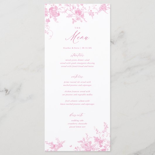 Klassieke Toile Roze Bloemen Tafel Menu (Voorkant)
