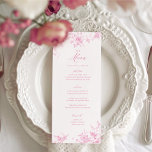 Klassieke Toile Roze Bloemen Tafel Menu<br><div class="desc">Roze Elegante Tafel Menu Kaarten Flat Menu Elegante Kalligrafie Eet en Drink Trouwmenu's | Eenvoudige kalligrafie rustieke trouwmenu's trouwmenu's,  rustieke huwelijksmenu,  bloemenhuwelijksmenu,  huwelijkstafel menu</div>