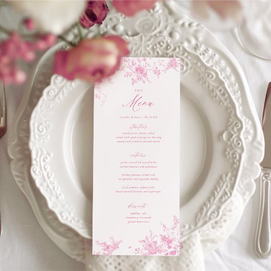 Klassieke Toile Roze Bloemen Tafel Menu
