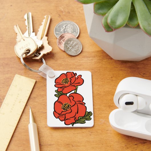 Klassieke tovenaar van Oz rode klaprozen in bloei  Sleutelhanger (Bureau)