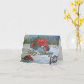 Klassieke Tractor Prettige Feestdagen op een Boomg Kaart (Gele Bloem)