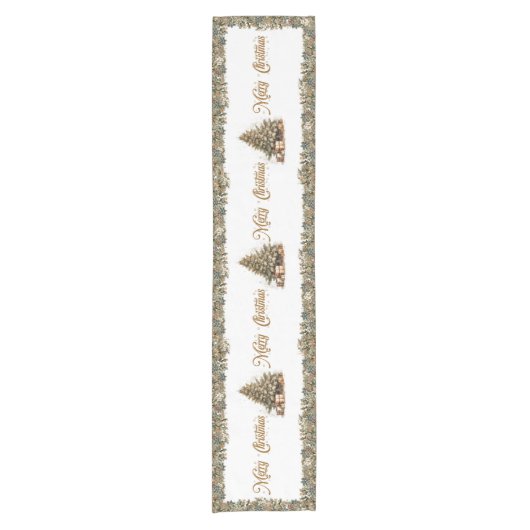 Klassieke traditie groene en gouden kerstboom korte tafelloper (Voorkant)