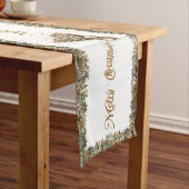 Klassieke traditie groene en gouden kerstboom korte tafelloper (Voorbeeld)