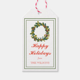 Klassieke traditionele kerstmistletoe Wreate Cadeaulabel