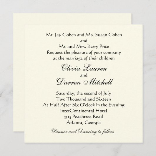 Klassieke traditionele uitnodiging tot huwelijk (Voorkant / Achterkant)