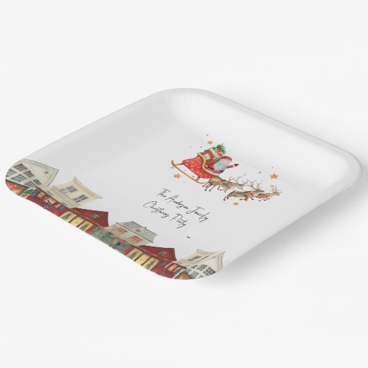 Klassieke traditionele waterverf familie kerst papieren bordje (Gebogen)