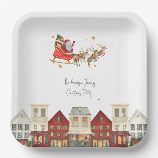 Klassieke traditionele waterverf familie kerst papieren bordje (Voorkant)