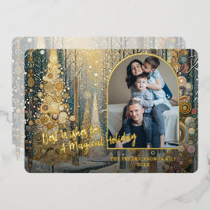 Klassieke Trendy Artistieke Winterwonderland Kunst Folie Feestdagenkaart