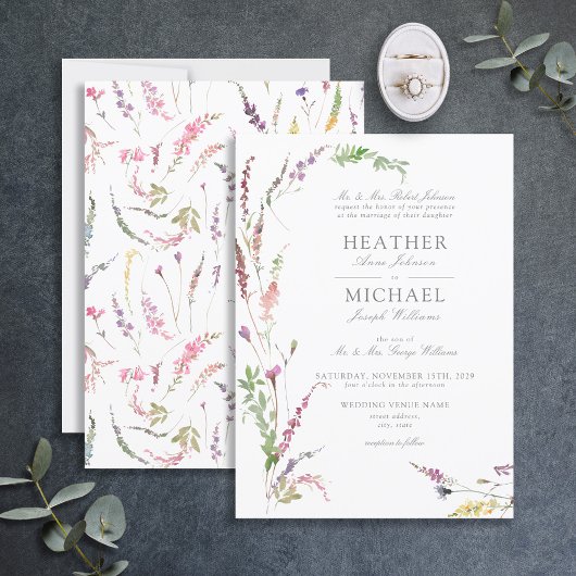 Klassieke Trendy Elegant Wildflower Floral Wedding Kaart