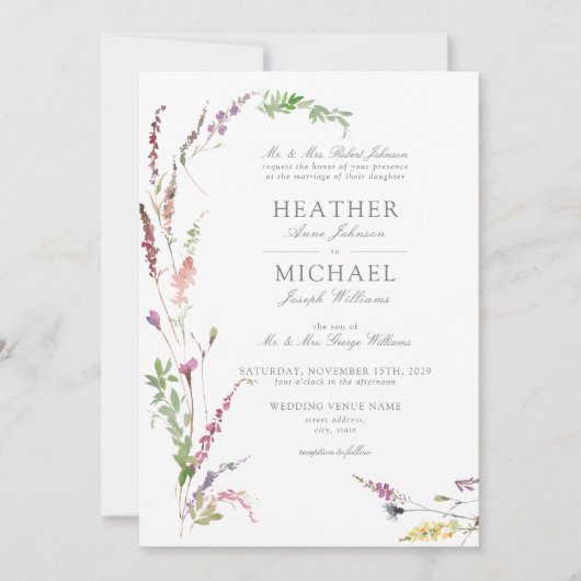 Klassieke Trendy Elegant Wildflower Floral Wedding Kaart (Voorkant)
