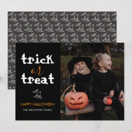 Klassieke Trick or Treat Halloween-familiefoto Feestdagenkaart