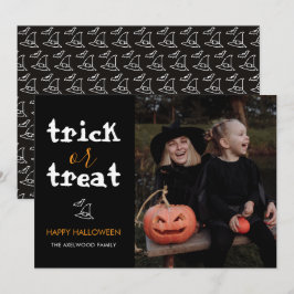 Klassieke Trick or Treat Halloween-familiefoto Feestdagenkaart