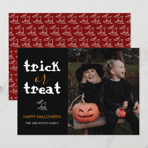Klassieke Trick or Treat Halloween-familiefoto Feestdagenkaart