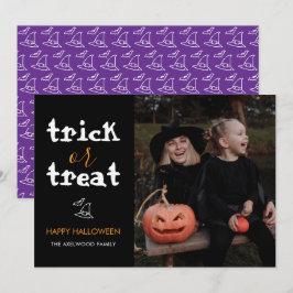 Klassieke Trick or Treat Halloween-familiefoto Feestdagenkaart