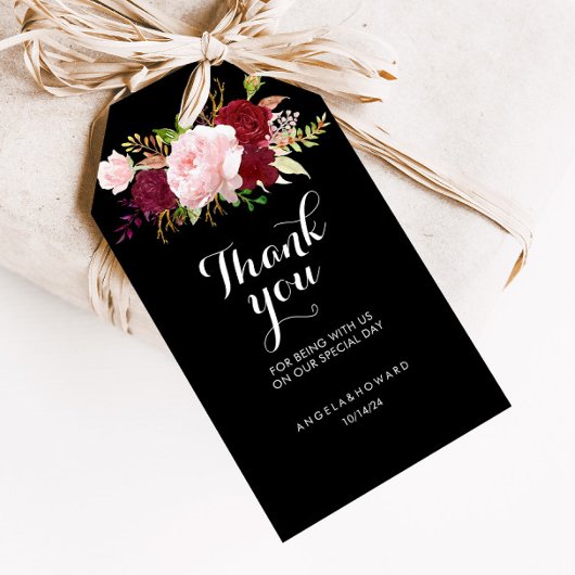 Klassieke Tropische Zwart en Bourgondië Dank u Cadeaulabel