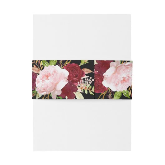 Klassieke Tropische Zwarte en Bourgondische bruilo Uitnodigingen Wikkel (Achterkant Voorbeeld)