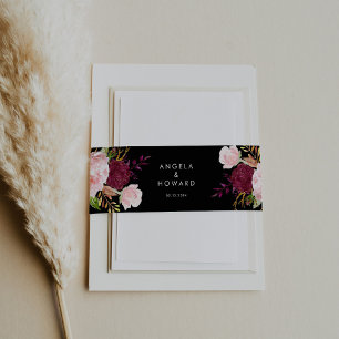 Klassieke Tropische Zwarte en Bourgondische bruilo Uitnodigingen Wikkel