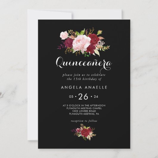 Klassieke Tropische Zwarte Quinceañera Verjaardags Kaart (Voorkant)