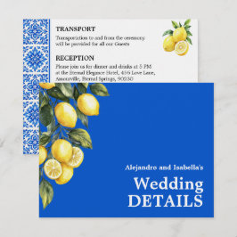 💙🍋Klassieke trouwdetails Azul & Limone Romance Informatiekaartje