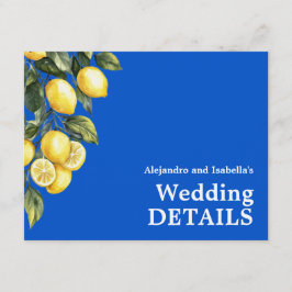 💙🍋Klassieke trouwdetails Azul & Limone Romance Informatiekaartje