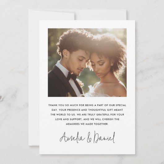 Klassieke trouwfoto wit elegant bedankkaart (Achterkant)
