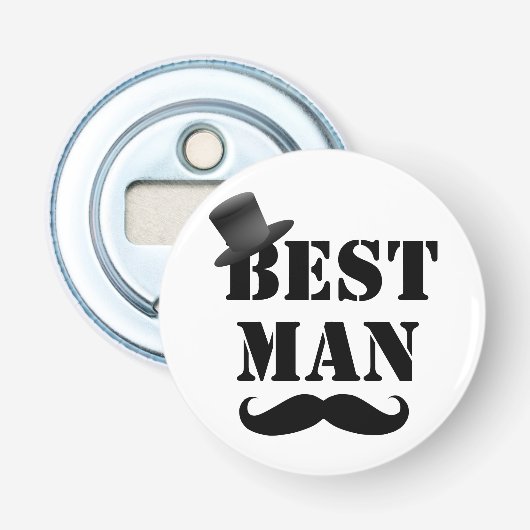 Klassieke trouwgetuige Snor Hoed Button Flesopener (Voorkant)