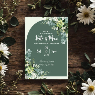 Klassieke Trouwkaart met Bloemen en Mint Kaart