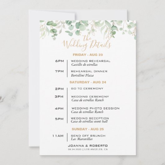 Klassieke trouwkaart met eucalyptusblad kaart (Voorkant)