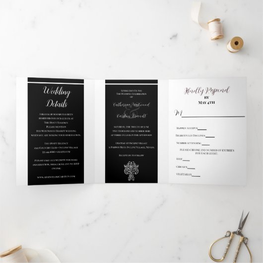 Klassieke trouwkaart met twee kleuren drieluik uitnodiging (Binnen)