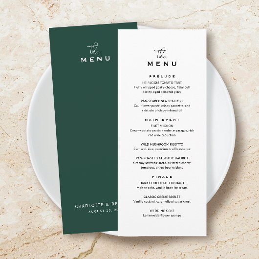 Klassieke Trouwmenu Kaart Chic Minimalistisch Groe