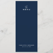 Klassieke Trouwmenu Kaart Chic Minimalistisch Navy (Achterkant)