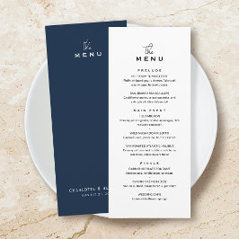 Klassieke Trouwmenu Kaart Chic Minimalistisch Navy