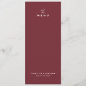 Klassieke Trouwmenu Kaart Chic Minimalistisch Rood (Achterkant)