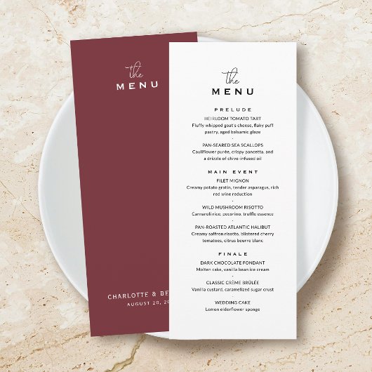 Klassieke Trouwmenu Kaart Chic Minimalistisch Rood