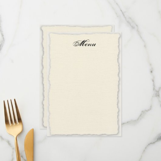 Klassieke trouwmenu-sjabloon met nep-deckle rand menu (Voorkant / Achterkant in situ)