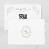 Klassieke Trouwmonogram Crest QR-code RSVP-kaart RSVP Kaartje (Voorkant / Achterkant)