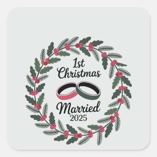 Klassieke Trouwringenkrans | 1e Kerstmis Vierkante Sticker (Voorkant)