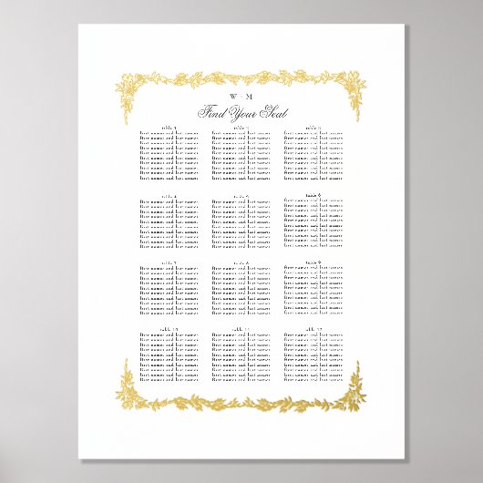 Klassieke Trouwtafel Grafiek Zitplan Goud Folie Afdrukken (Voorkant)