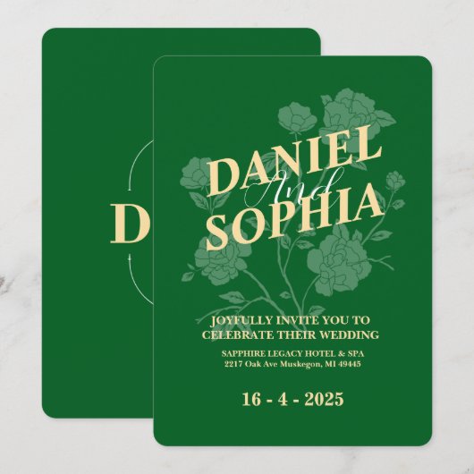 Klassieke trouwuitnodiging Groen Kaart (Voorkant / Achterkant)