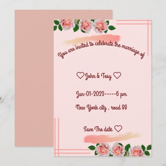 klassieke trouwuitnodiging kaart (Voorkant / Achterkant)