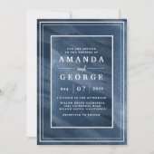 Klassieke trouwuitnodiging met blauwe textuur kaart (Voorkant)