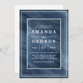 Klassieke trouwuitnodiging met blauwe textuur kaart (Voorkant / Achterkant)