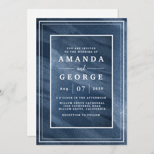 Klassieke trouwuitnodiging met blauwe textuur kaart (Voorkant / Achterkant)