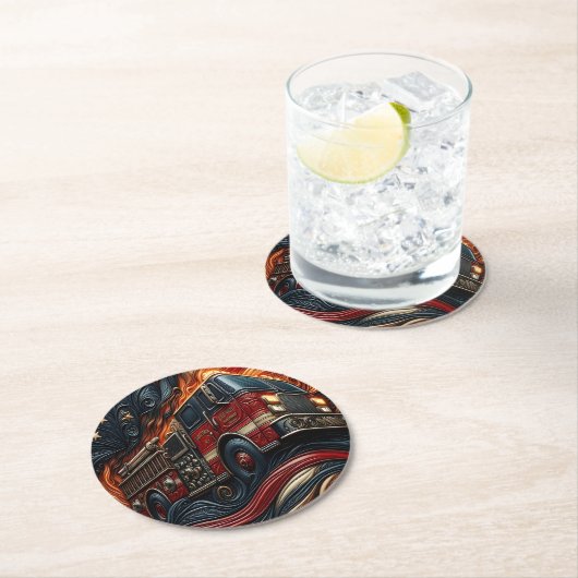 Klassieke Truck op imitatieleer Ronde Kartonnen Onderzetter (Insitu)