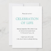 Klassieke Turquoise Celebration of Life with Photo Kaart (Achterkant)