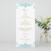 Klassieke Turquoise & Gold Elegant Ironworks Weddi Menu (Staand voorkant)