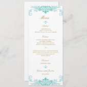 Klassieke Turquoise & Gold Elegant Ironworks Weddi Menu (Voorkant / Achterkant)